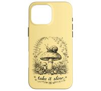 Custodia per iPhone 16 Pro Max Take It Slow Snail, Cottagecore - Maglietta con funghi