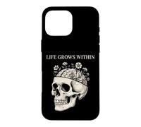 Custodia per iPhone 16 Pro Max Teschio gotico cervello fiori vita cresce all'interno scuro floreale