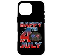 Custodia per iPhone 16 Pro Max Tibetan Mastiff Dog American Flag Sunglasses Happy 4th July