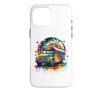 Custodia per iPhone 16 Pro Max Tie Dye School Bus Art Psychedelic Retro Colors Futuristic