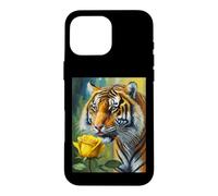 Custodia per iPhone 16 Pro Max Tiger Sniffing a Yellow Rose Illustration Graphic Design