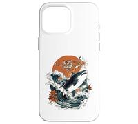 Custodia per iPhone 16 Pro Max Tigre feroce che cavalca lo squalo arte giapponese