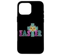 Custodia per iPhone 16 Pro Max Turquoise Leopard Easter Cross For Christian Sunflower Mom