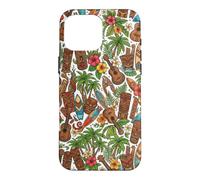 Custodia per iPhone 16 Pro Max Ukulele Tiki hawaiano con fiori di ibisco e palma