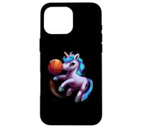Custodia per iPhone 16 Pro Max Unicorno Giocare Basket Cool Divertente Unicorni Basket