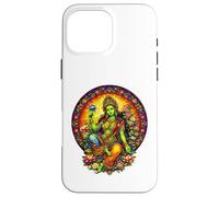 Custodia per iPhone 16 Pro Max Vetro colorato antica Dea buddismo tibetana Tara verde