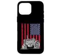 Custodia per iPhone 16 Pro Max Vintage Farming Tractor American Flag Patriotic