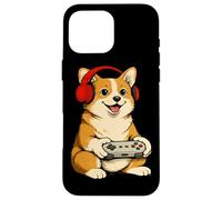 Custodia per iPhone 16 Pro Max Vintage Giapponese Corgi Cane Gamer Grafica Retro Giappone Anime