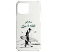 Custodia per iPhone 16 Pro Max Vintage Polar Beach-Club Pinguino Surfer