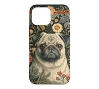 Custodia per iPhone 16 Pro Max Vintage Pug Dog William Morris Style Floreale