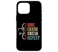 Custodia per iPhone 16 Pro Max Vintage Ride Crash Swear Repeat - Funny Retro Mountain Bike