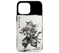 Custodia per iPhone 16 Pro Max Vintage Samurai Cat Japanese Sumi-e Ink Feline Arti Marziali