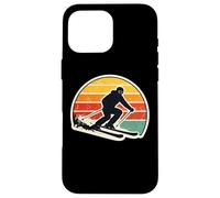 Custodia per iPhone 16 Pro Max Vintage Tramonto Sciatore Silhouette Retro Sci Amante Arte