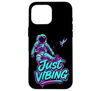 Custodia per iPhone 16 Pro Max Viola e Teal Astronaut Just Vibing Graphic per gli uomini