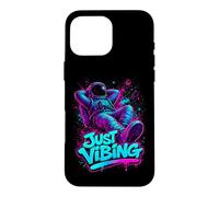 Custodia per iPhone 16 Pro Max Viola e Teal Astronaut Just Vibing Graphic per gli uomini