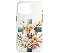 Custodia per iPhone 16 Pro Max Watercolor Easter Lily Christian Cross