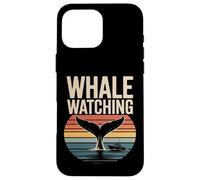 Custodia per iPhone 16 Pro Max Whale Watching Retro Oceano Tramonto Barca Scena