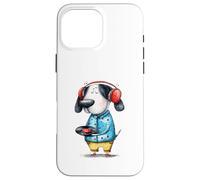 Custodia per iPhone 16 Pro Max Whimsical Dog Cuffie Vinile Record Music Amante