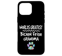 Custodia per iPhone 16 Pro Max Worlds Greatest Bichon Frise, simpatica stampa a forma di zampa di cane Love