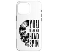 Custodia per iPhone 16 Pro Max You Make My Head Spin, teschio gotico da collezione di dischi vintage