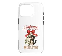 Custodia per iPhone 16 Pro Meowy Under The Mistletoe Cute Tuxedo Kitten Christmas
