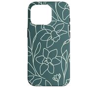 Custodia per iPhone 16 Pro Modern Line Art Poppy Flower Leaves Boho Dark Green