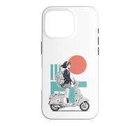 Custodia per iPhone 16 Pro Monopattino in stile anime per ragazze Red Sun Teal Retro Ride Art