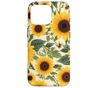 Custodia per iPhone 16 Pro Motivo giardino girasole con api, design rustico floreale ape