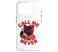 Custodia per iPhone 16 Pro Occhiali con scritta "Call Me Never Black Cat Valentine" con cuore e grafica carina