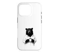 Custodia per iPhone 16 Pro Orso Burbero con Caffè Disegno Animale per Chi Ama il Caffè