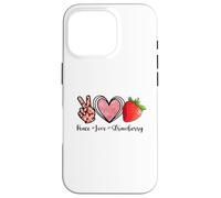 Custodia per iPhone 16 Pro Peace Love Strawberry Shirts Farmer Fragole Amante Frutta