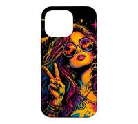 Custodia per iPhone 16 Pro Retro colorato donna segno pace arte stile vintage