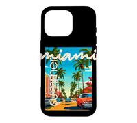 Custodia per iPhone 16 Pro Retro Miami Summer Palm Tree Street Classic Car Graphic