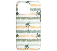 Custodia per iPhone 16 Pro Retro Palm Tree Pattern Design Beach Tan Verde Bianco