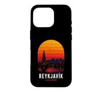 Custodia per iPhone 16 Pro Reykjavik Islanda Retro Nordic Northern Lights Montagne Sci