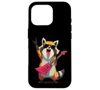 Custodia per iPhone 16 Pro Rockstar Raccoon Rocker - Chitarra volante rosa