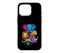 Custodia per iPhone 16 Pro Safari Big Five Animals Bold Color Ritratto Popart Design