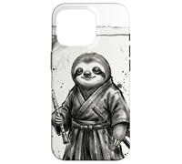 Custodia per iPhone 16 Pro Samurai Bradipo Guerriero Arte Giapponese con Flauto Giappone Zen