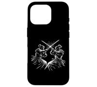 Custodia per iPhone 16 Pro Samurai Duel Line Art Scena di battaglia di guerrieri giapponesi