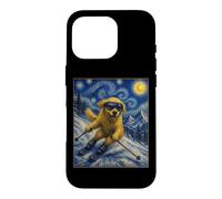 Custodia per iPhone 16 Pro Sci Golden Retriever Art Sciatore Cane su Ski Hill
