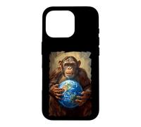 Custodia per iPhone 16 Pro Scimpanzé Holding Terra Pianeta Mondo Primate Scimmia