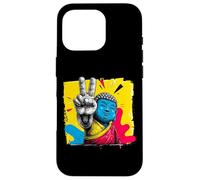 Custodia per iPhone 16 Pro Segno della pace Buddha sorridente Pop Art Zen Graphic Spiritual