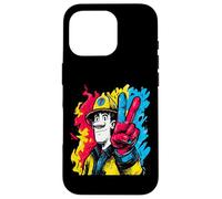 Custodia per iPhone 16 Pro Segno della pace vigile del fuoco retrò pop eroe grafico gesto fuoco