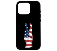Custodia per iPhone 16 Pro Simbolo della mano del segno della pace dell'orgoglio degli Stati Uniti con sovrapposizione della bandiera