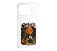 Custodia per iPhone 16 Pro Sopravvivere allo scheletro di Halloween retrò dell'apocalisse IA