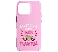 Custodia per iPhone 16 Pro Sorry Girls Mommy Is My Valentine Hearts leopardo e plaid