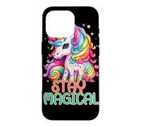 Custodia per iPhone 16 Pro Stay Magical Unicorn, simpatica grafica con fantasia arcobaleno