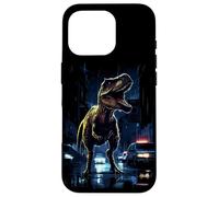 Custodia per iPhone 16 Pro T-Rex Dinosaur Roaring City at Night Graphic Design Japanese