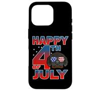 Custodia per iPhone 16 Pro Tibetan Mastiff Dog American Flag Sunglasses Happy 4th July