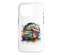 Custodia per iPhone 16 Pro Tie Dye School Bus Art Psychedelic Retro Colors Futuristic